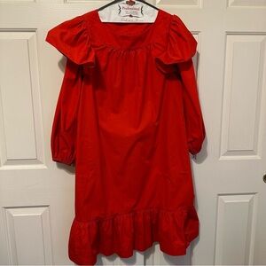 Yves Saint Laurent Rive Gauche Red Cotton Peasant Dress 70s VTG France Boho YSL